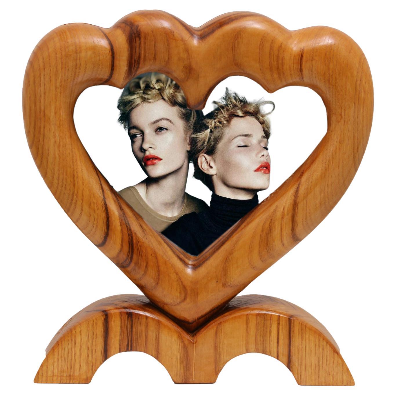 Italian Photo Frame Handmade Wood, Double Heart