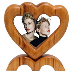 Handmade Large Italian Wood Double Picture Frame, Double Heart