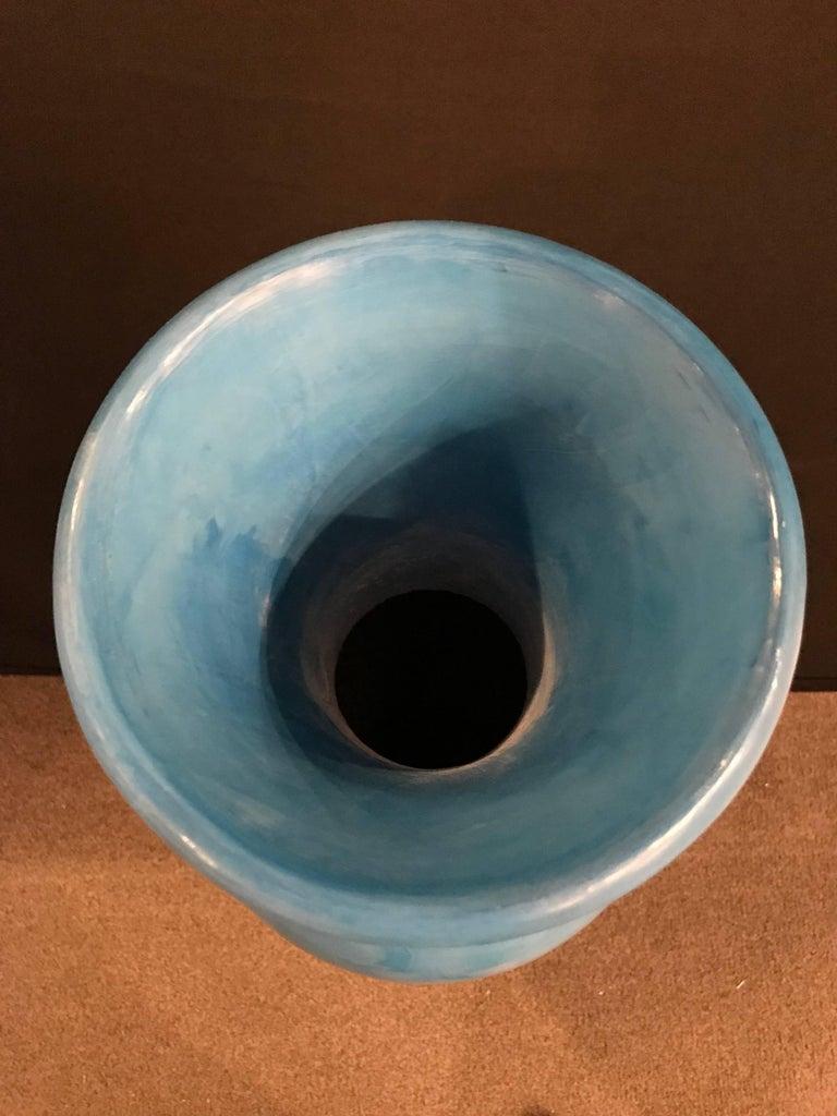 Handmade Large Moroccan Ceramic Blue Vase In Good Condition In Plainview, NY