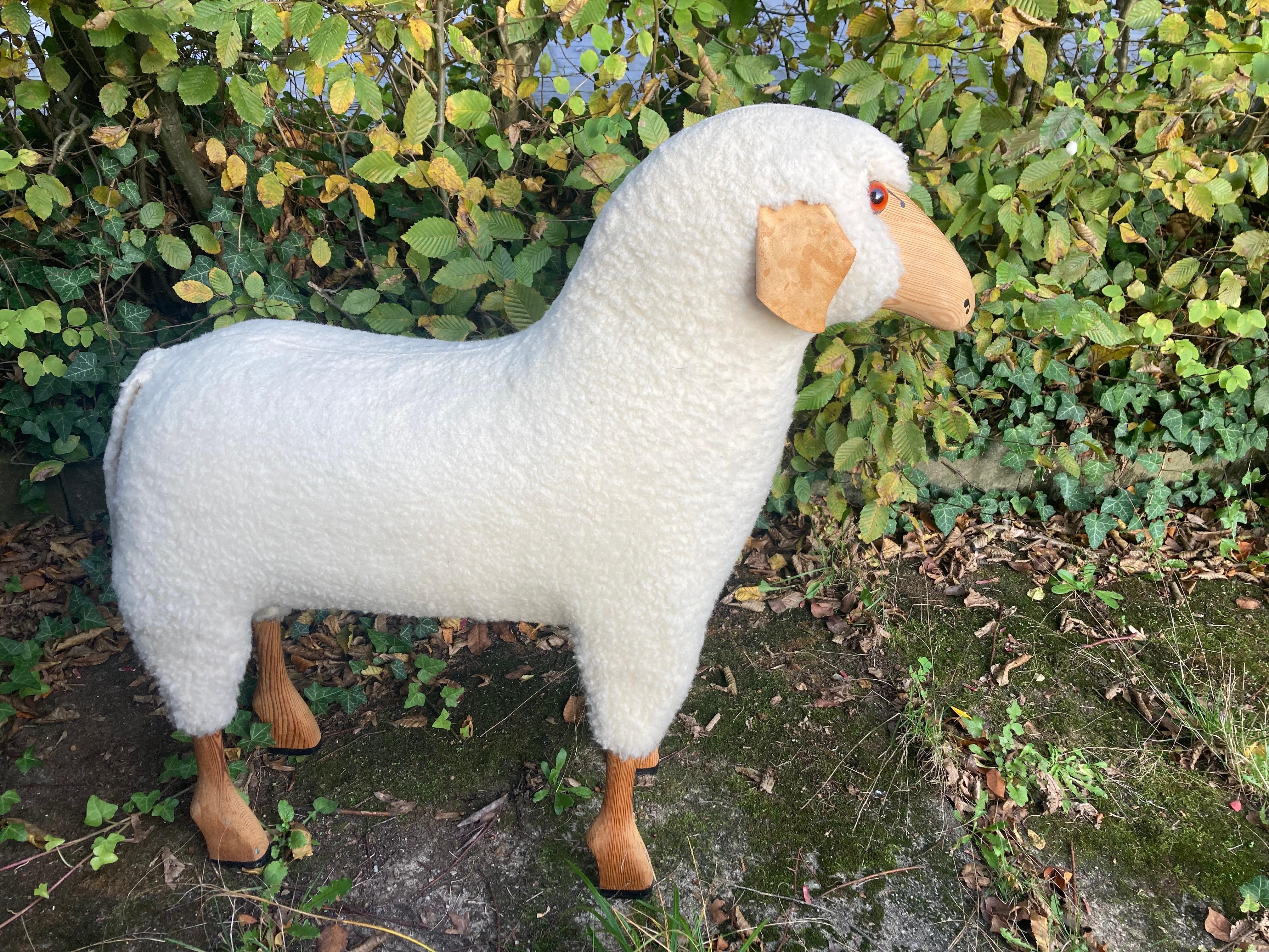 Handmade large white wooly sheep by Hans-Peter Krafft. 1970s. Made in Germany. For Sale 2