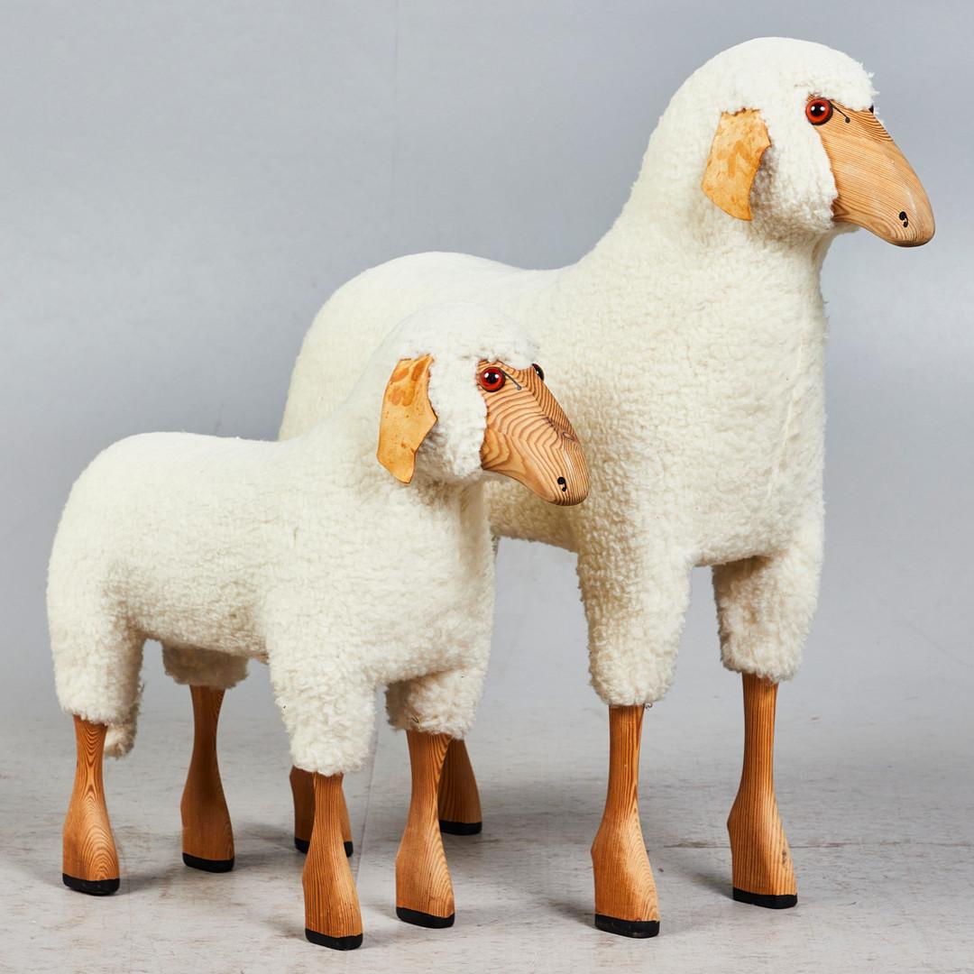 Handgefertigte große weiße woolyfarbene Schafe von Hans-Peter Krafft. 1970er Jahre. Hergestellt in Deutschland. im Angebot 5
