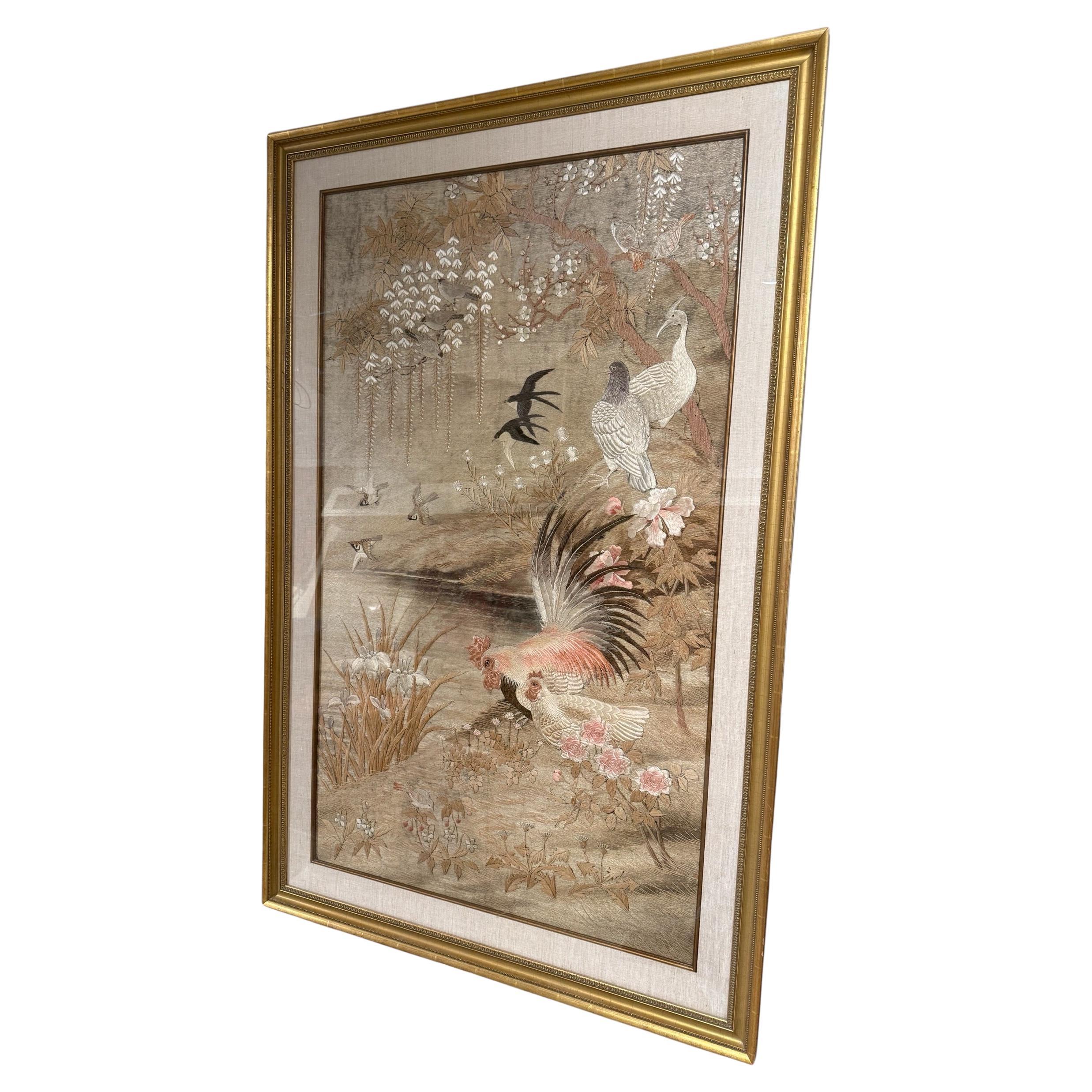Handmade Late 19th Impressive Early Japanese Woven Tapestry