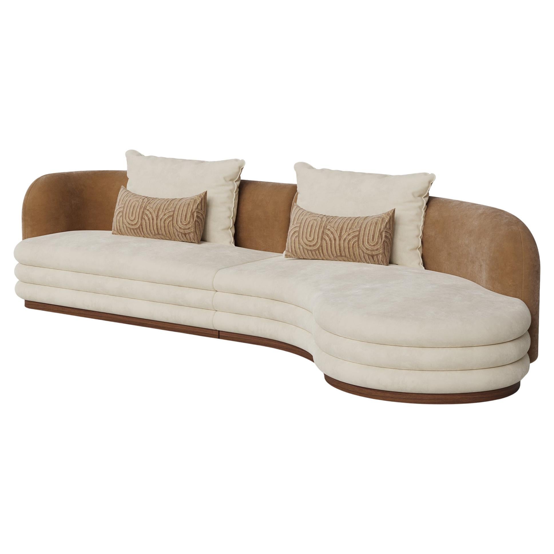 Handmade Latte Sofa in Velvet and Linen Upholstery by Nolita Harbour