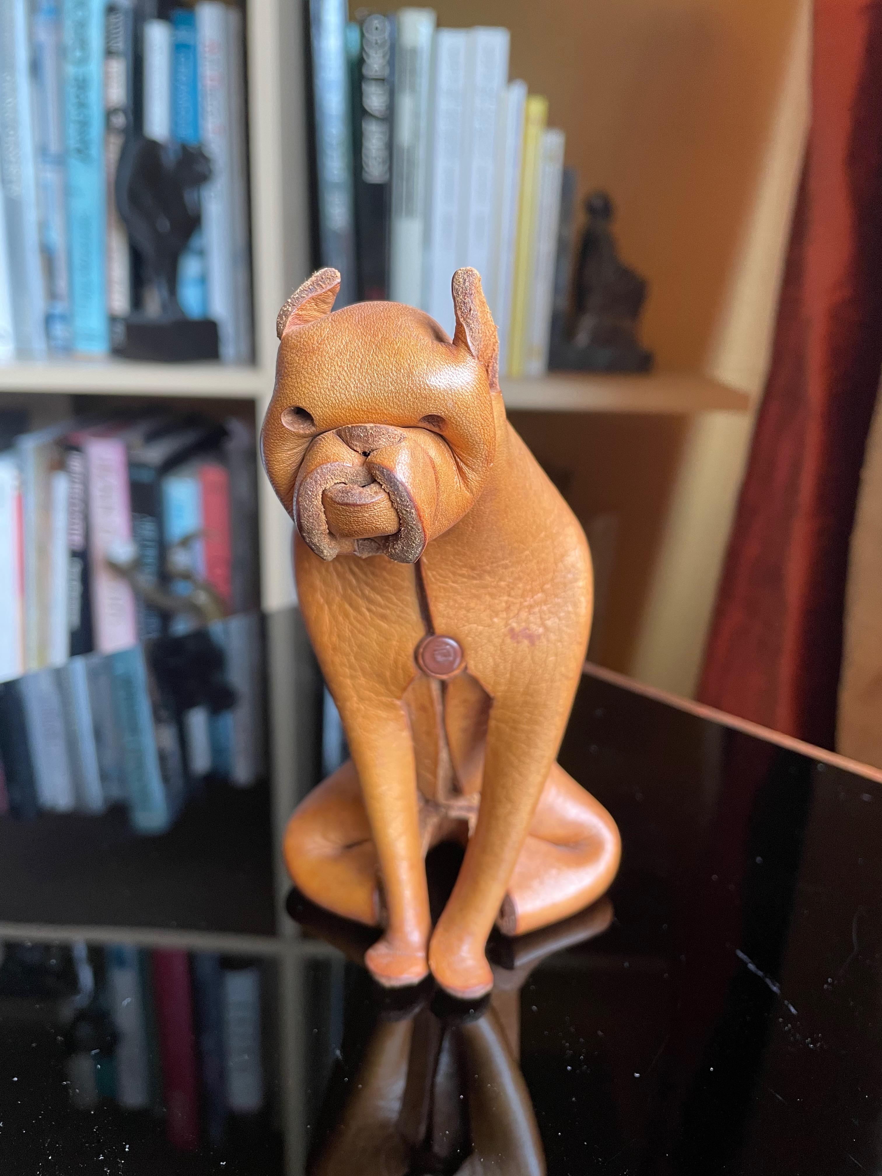 Mid-Century Modern Handmade leather dog/Boxer by DERU, Germany 1960s. For Sale