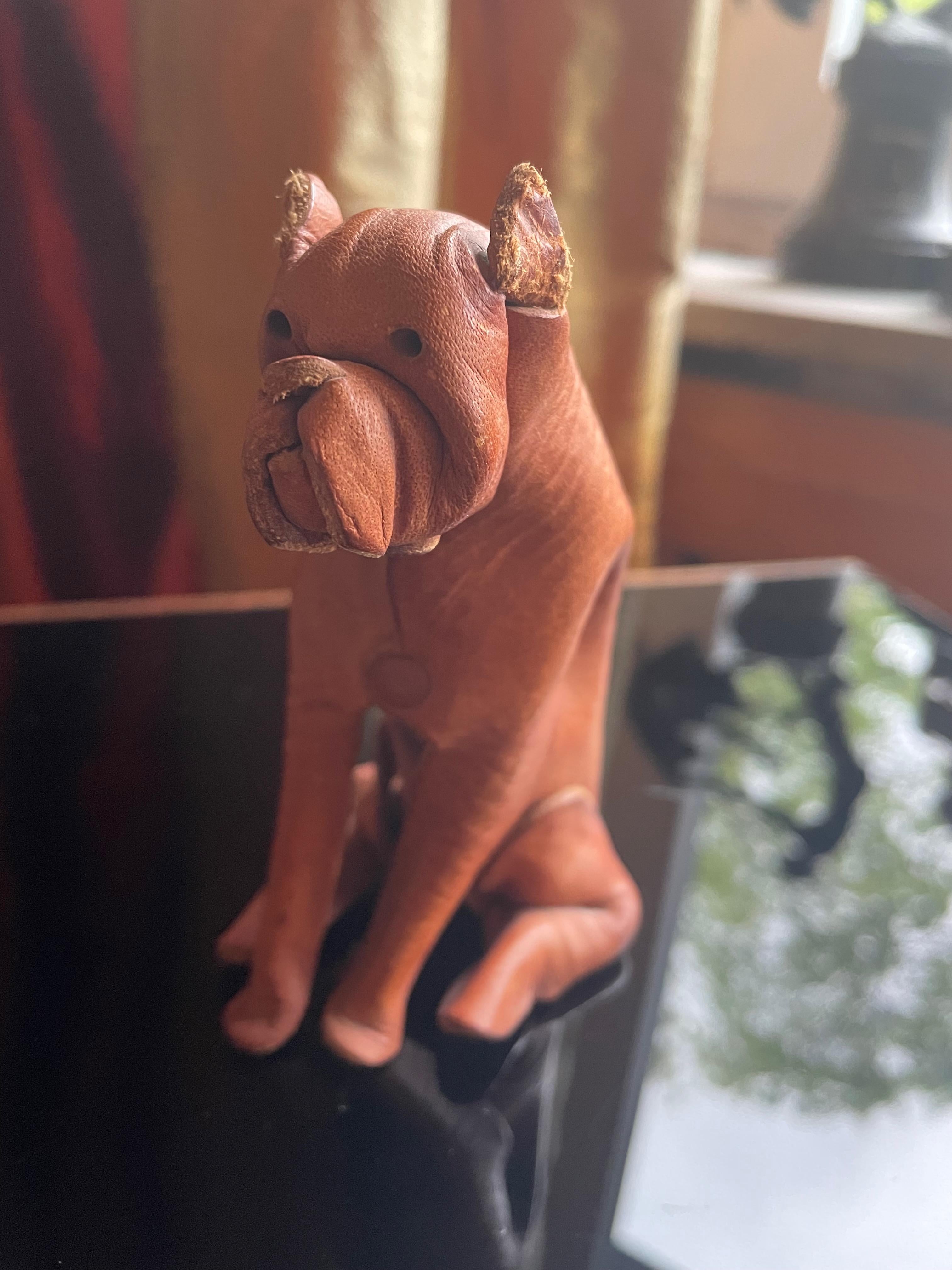Mid-Century Modern Handmade leather dog/Boxer by DERU, Germany 1960s. For Sale