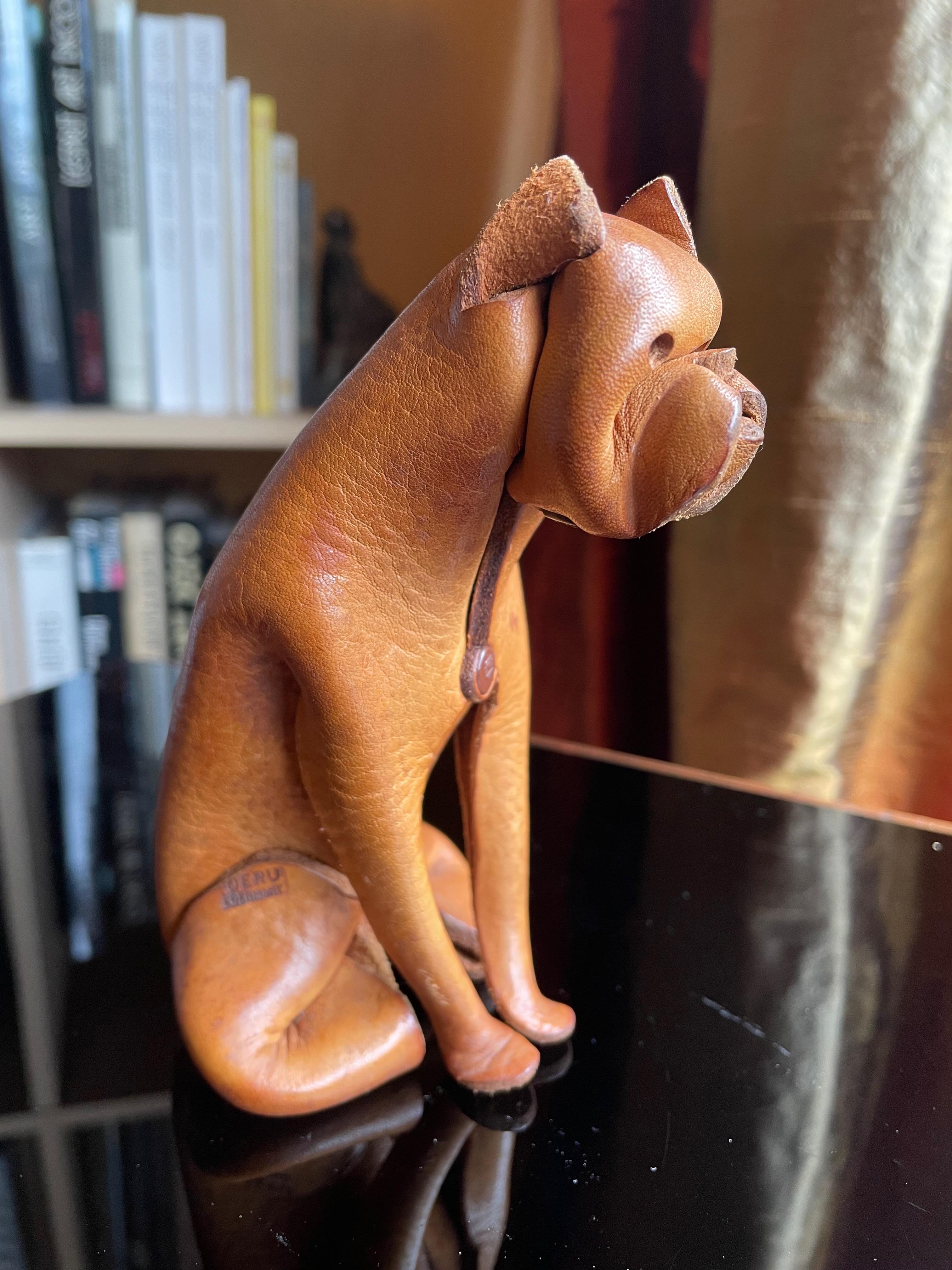 Hand-Crafted Handmade leather dog/Boxer by DERU, Germany 1960s. For Sale