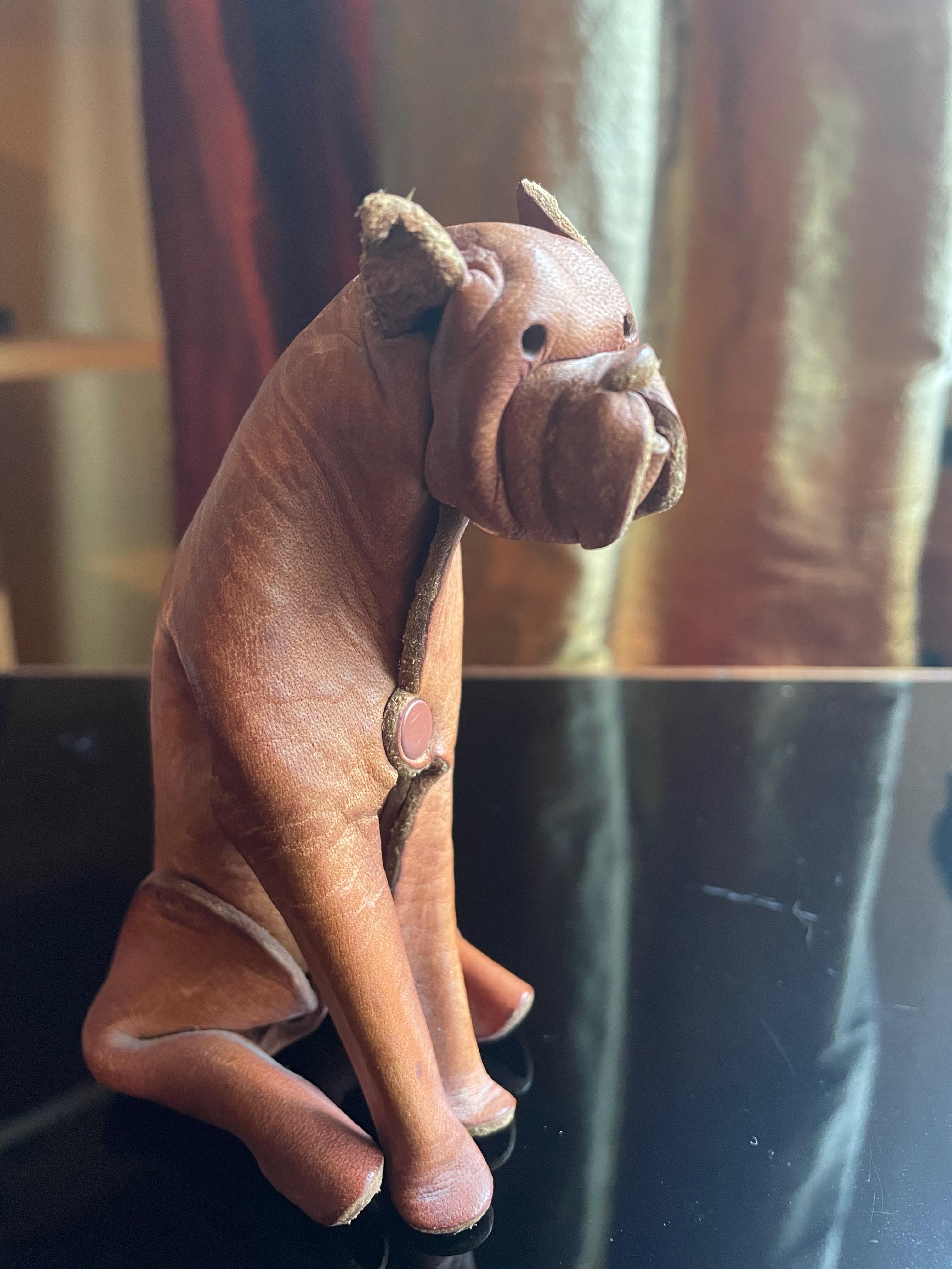 Mid-20th Century Handmade leather dog/Boxer by DERU, Germany 1960s. For Sale