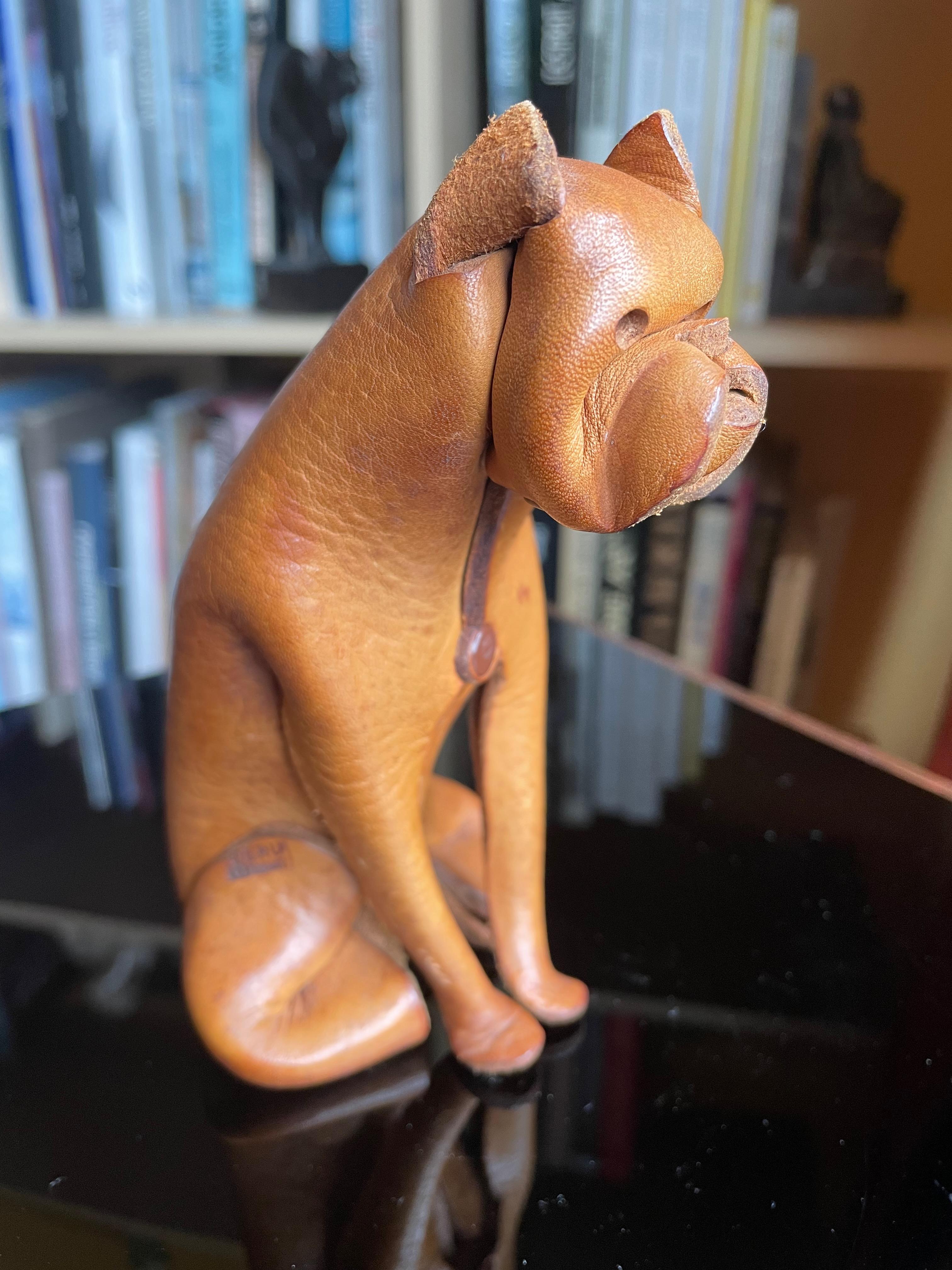 Leather Handmade leather dog/Boxer by DERU, Germany 1960s. For Sale