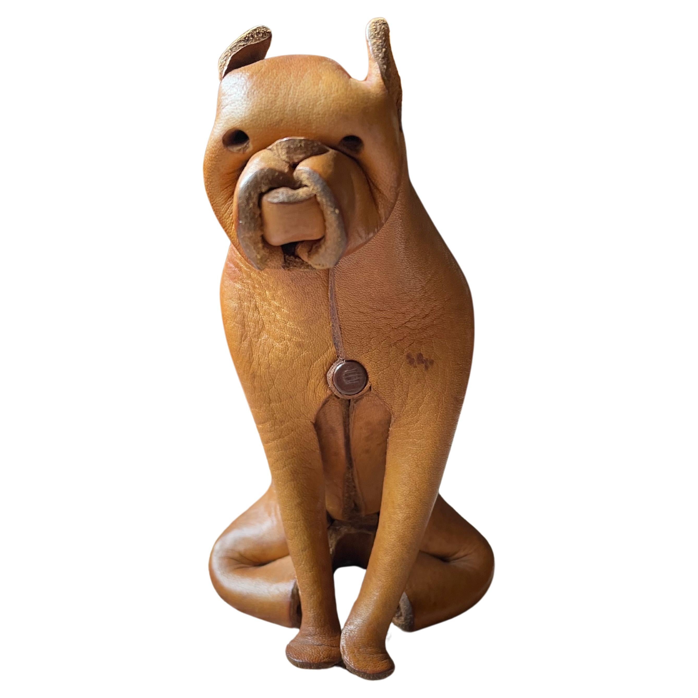 Handmade leather dog/Boxer by DERU, Germany 1960s. For Sale