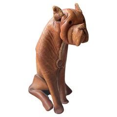 Handmade leather dog/Boxer by DERU, Germany 1960s.
