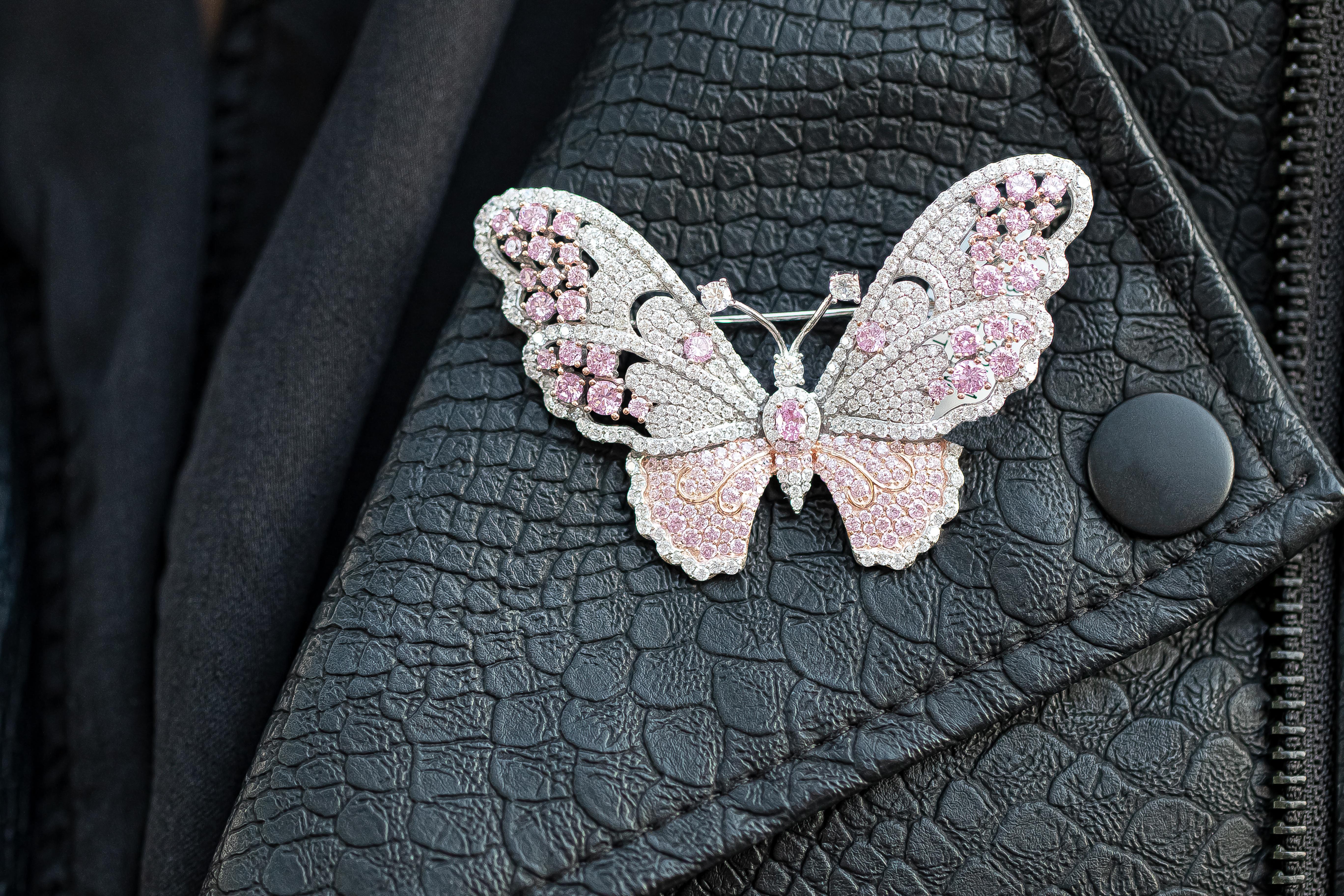 This unique butterfly accessory can be used with all kinds of outfits, adding a nice little accent to make your outfit stand out!

Hand Made Light Pink Butterfly Brooch
Gemstone: AAA Grade Cubic Zirconia
Metal: Rhodium on Sterling Silver
Style: