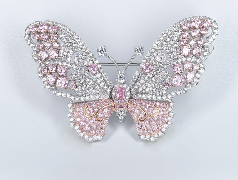 Handmade Light Pink Butterfly Brooch Incrusted With Cubic Zirconia For ...