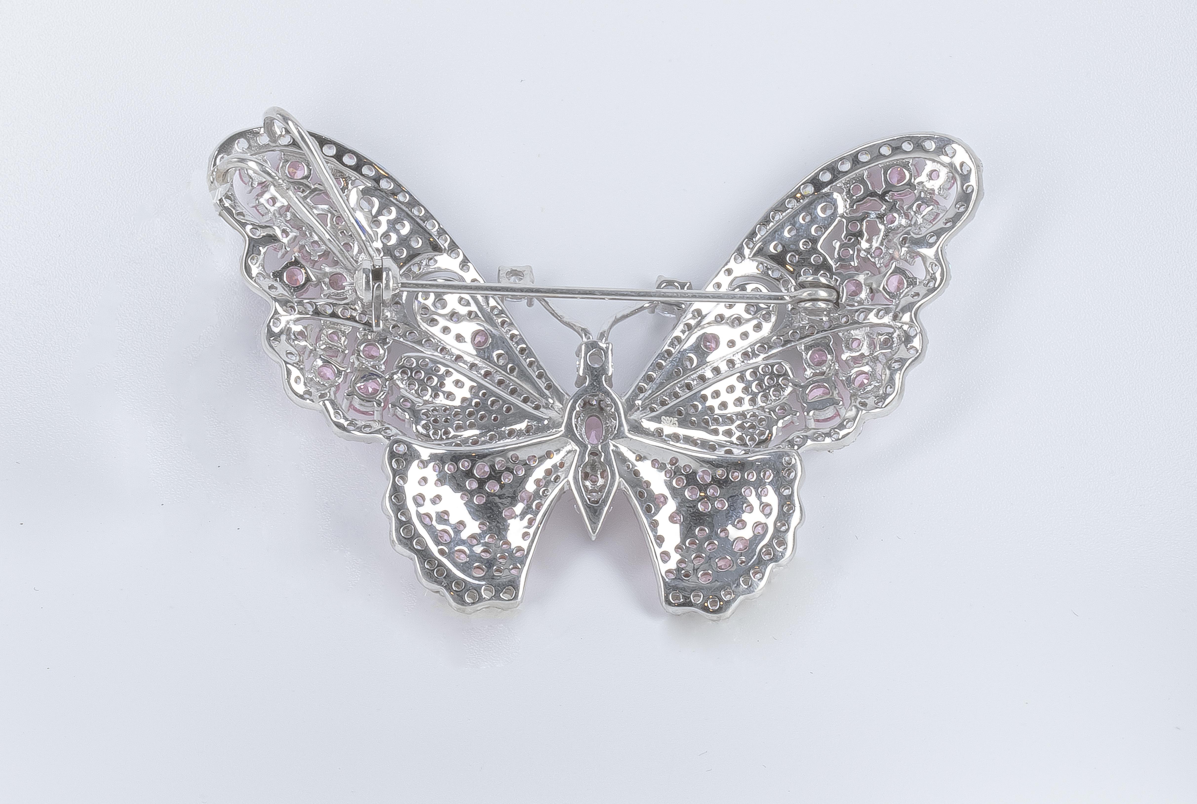 Handmade Light Pink Butterfly Brooch Incrusted With Cubic Zirconia In Excellent Condition In Carlsbad, CA