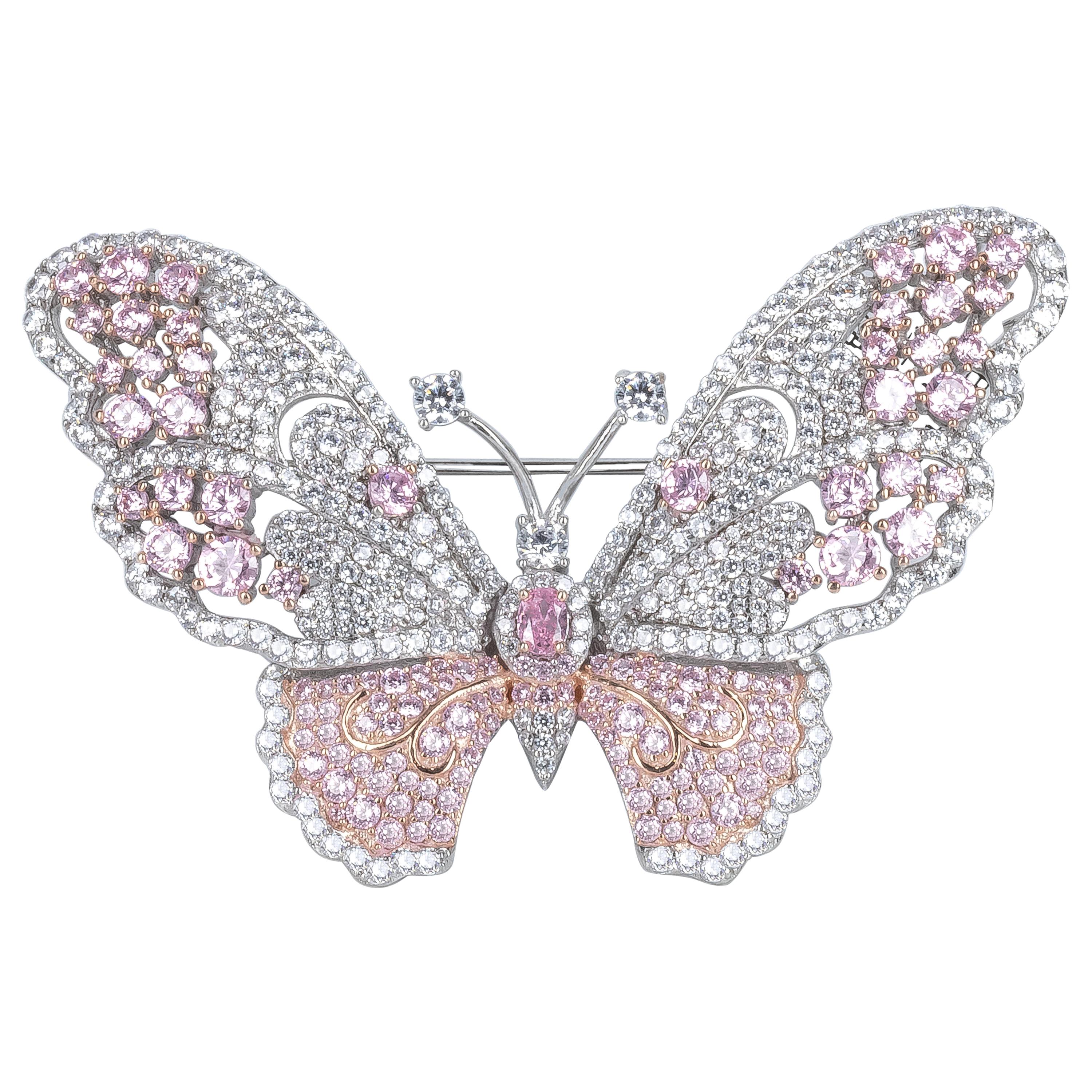 Handmade Light Pink Butterfly Brooch Incrusted With Cubic Zirconia