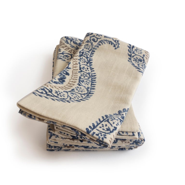 Handmade Linen Napkins with Paisley Print For Sale at 1stdibs