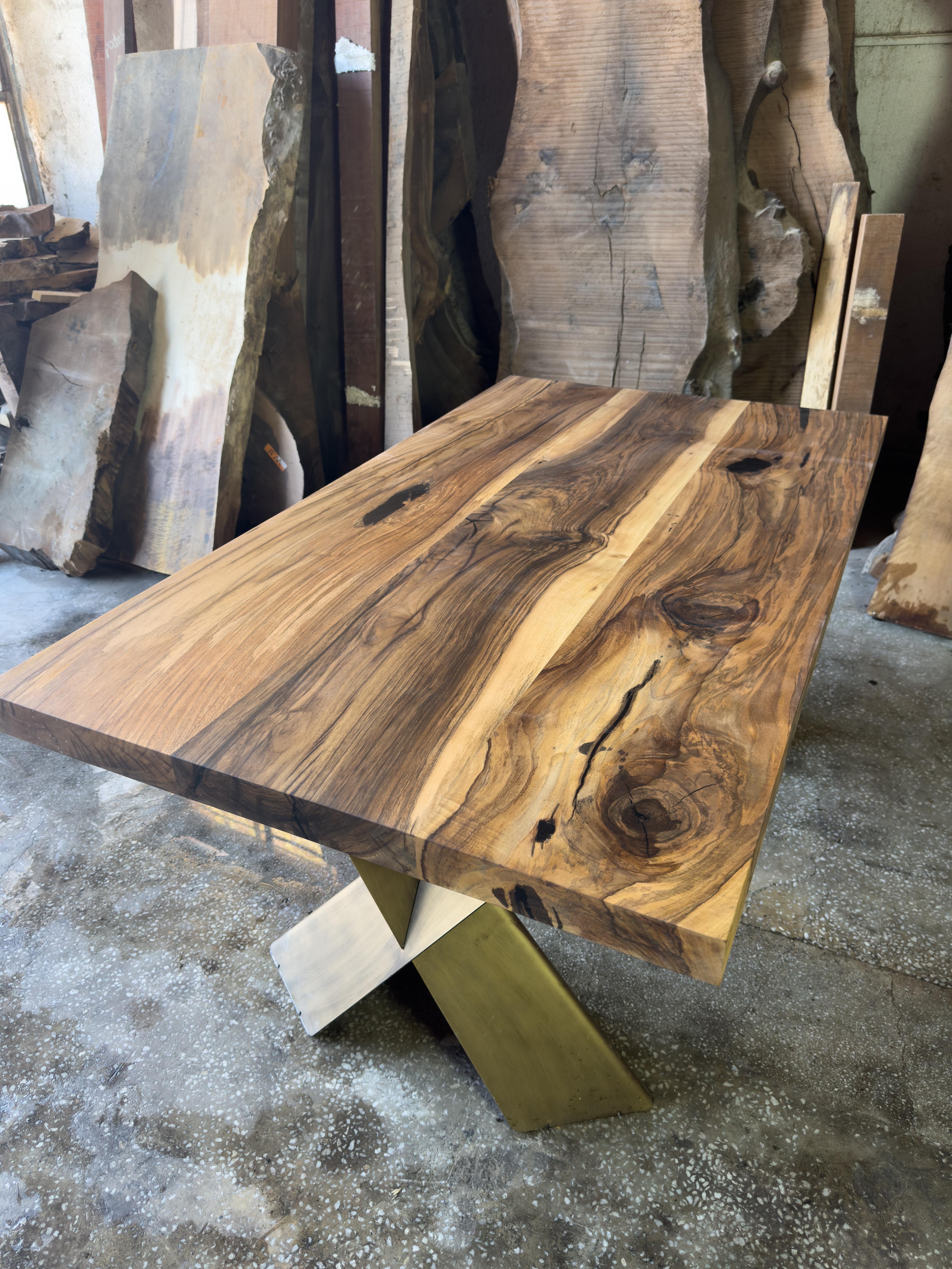 Organic Modern Handmade Live Edge Wooden Dining Table  For Sale