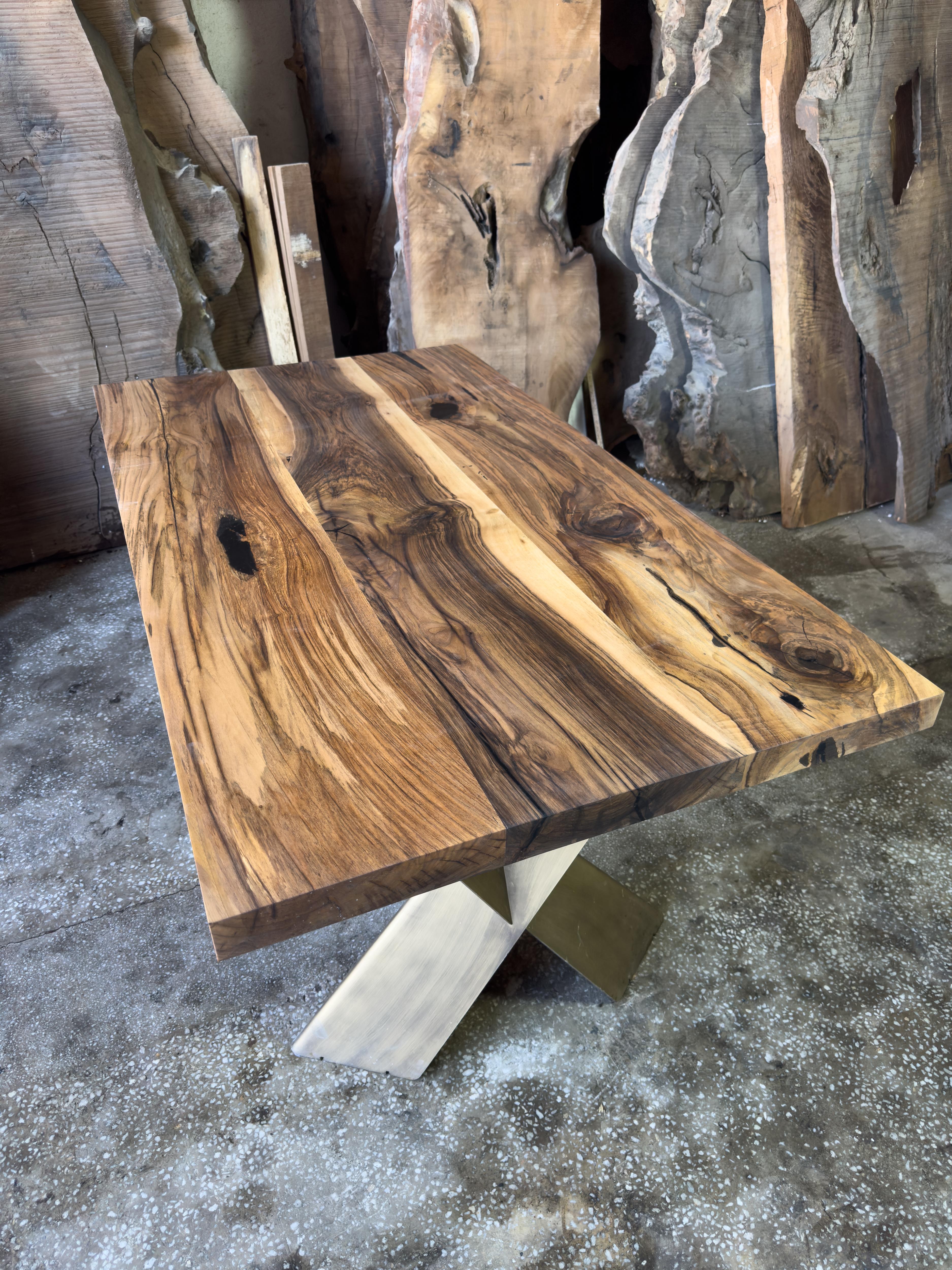 Contemporary Handmade Live Edge Wooden Dining Table  For Sale