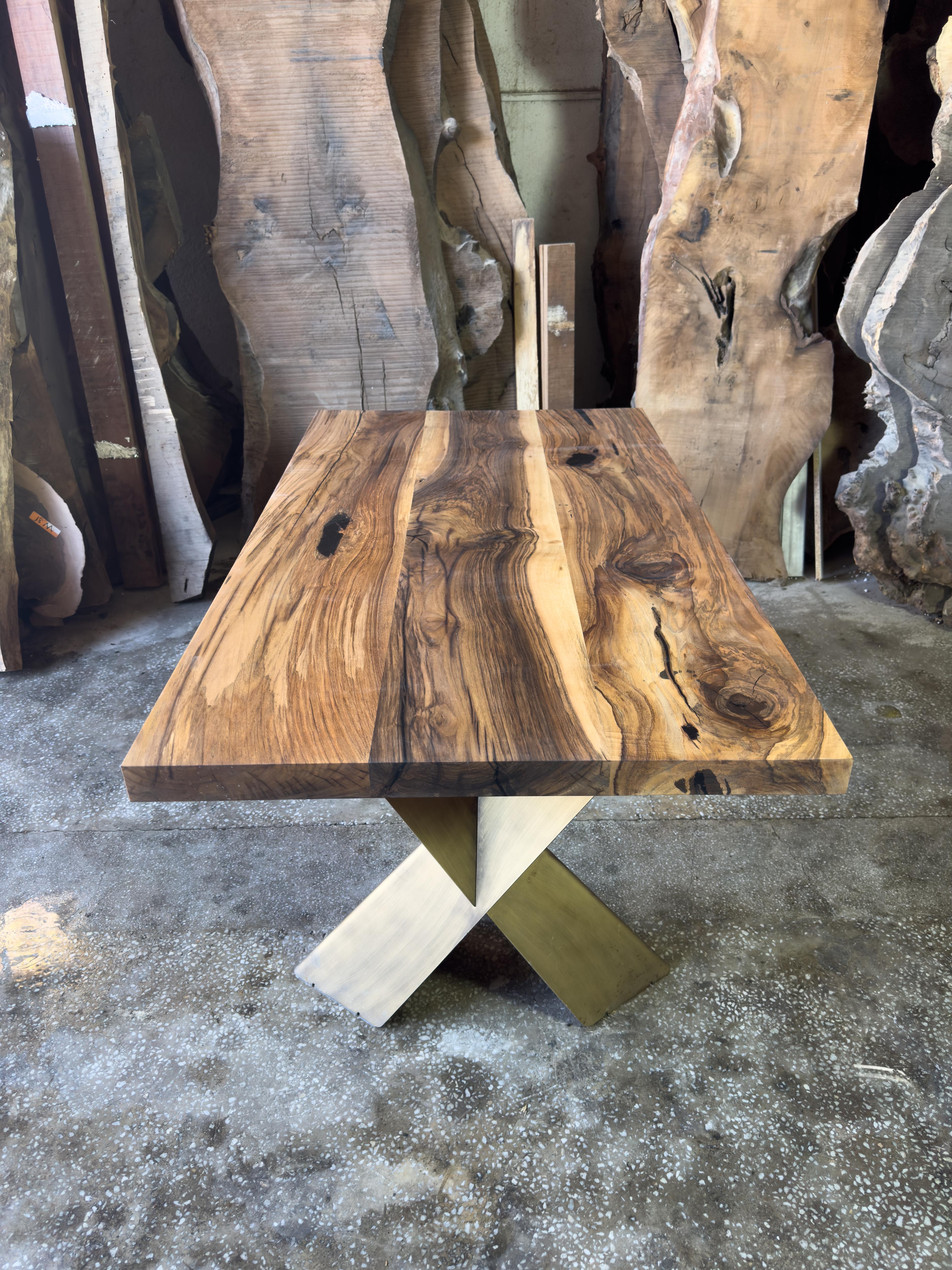 Sheet Metal Handmade Live Edge Wooden Dining Table  For Sale