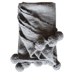 Handmade Llama Throw with PomPoms in Gray, In Stock