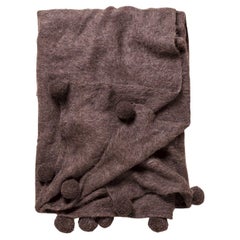 Handmade Llama Throw with PomPoms in Taupe Brown, In Stock
