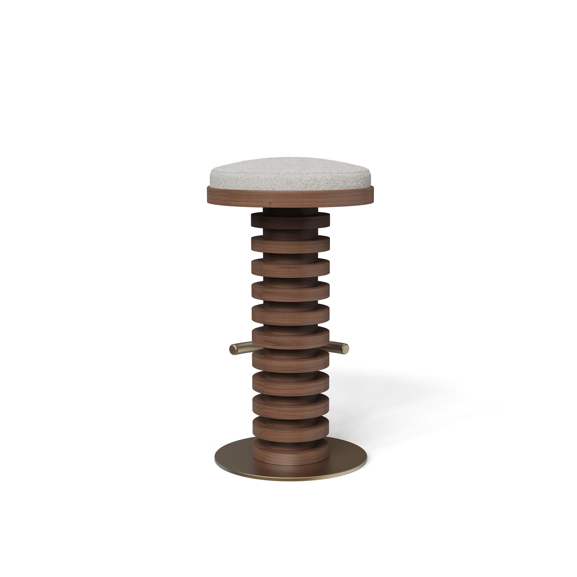 Portuguese Handmade Lola Bar Chair in Sculptural Walnut & Brass Accents by Nolita Harbour For Sale