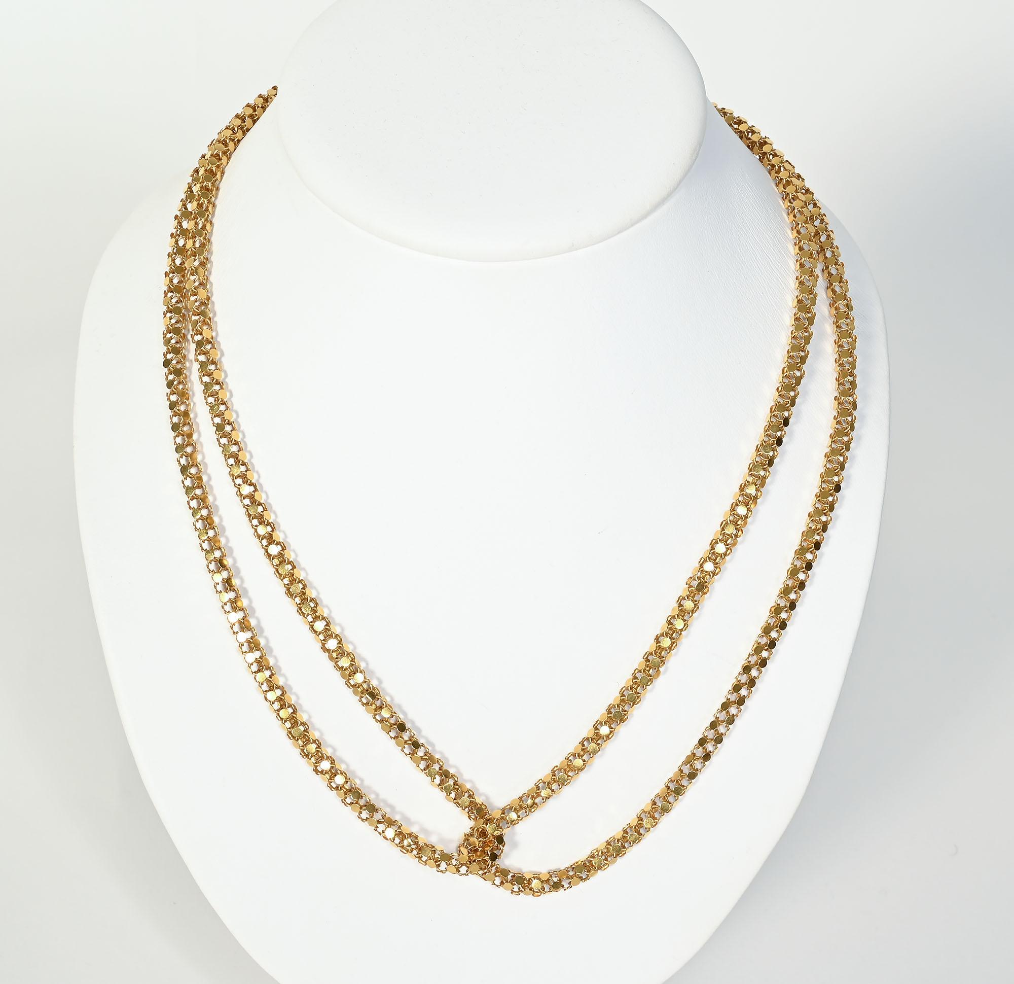 Handmade Long Gold Chain Necklace In Excellent Condition For Sale In Darnestown, MD