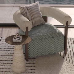 Handmade Lotte Side Table in Sculpted Wood with Travertine Top by Nolita Harbour