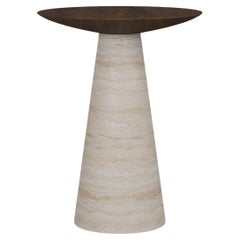 Handmade Lotte Side Table in Sculpted Wood with Travertine Top by Nolita Harbour