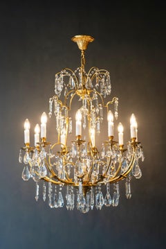 Handmade Louis Seize Brass Crystal Chandelier Rare French Style Ceiling Lamp
