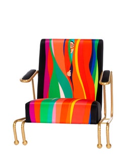 Handmade Lounge Chair With Custom Printed Silk Upholstery & Rebar Metallic Frame