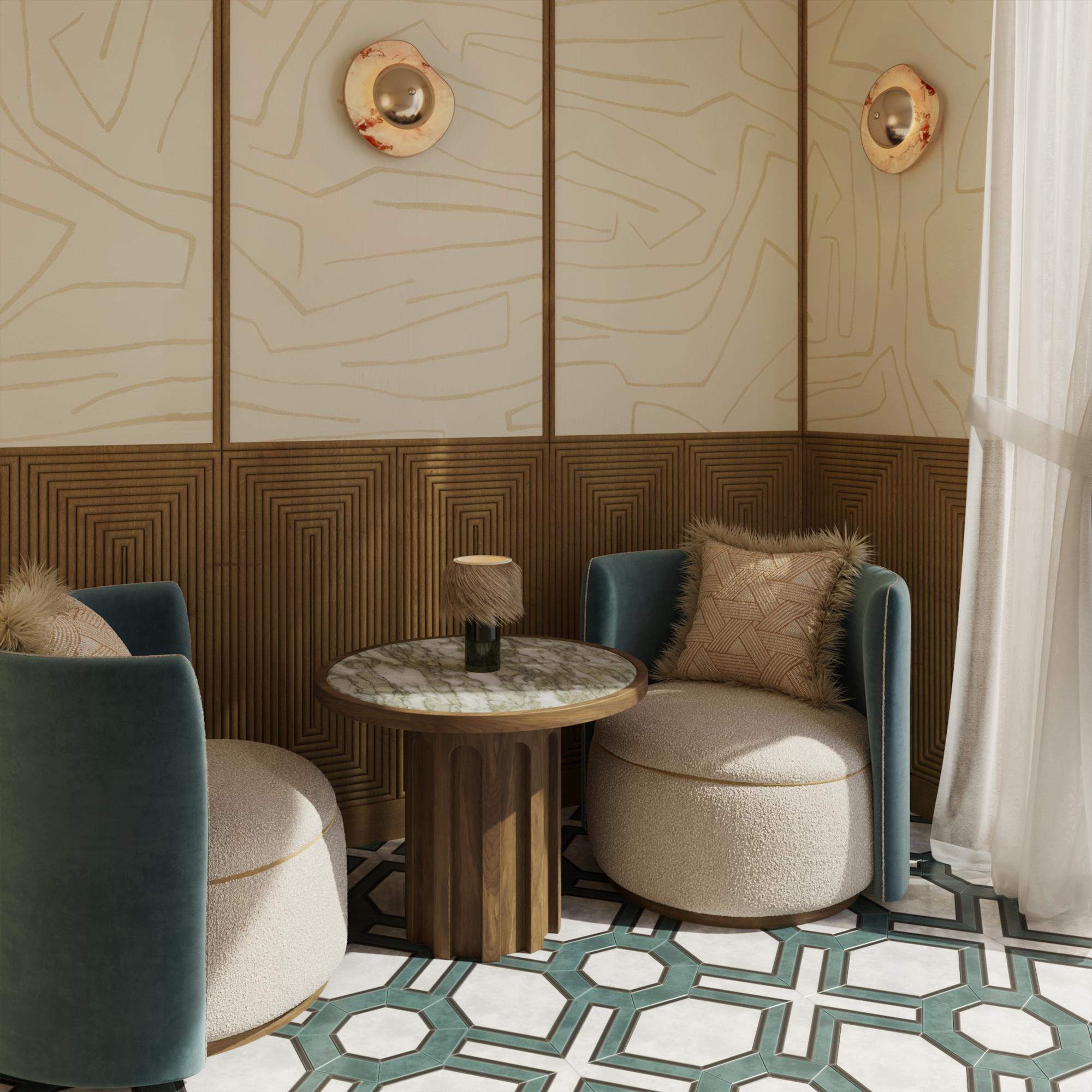 Contemporary Handmade Lucie Armchair in Soft Fabric with Walnut Matte Base by Nolita Harbour For Sale