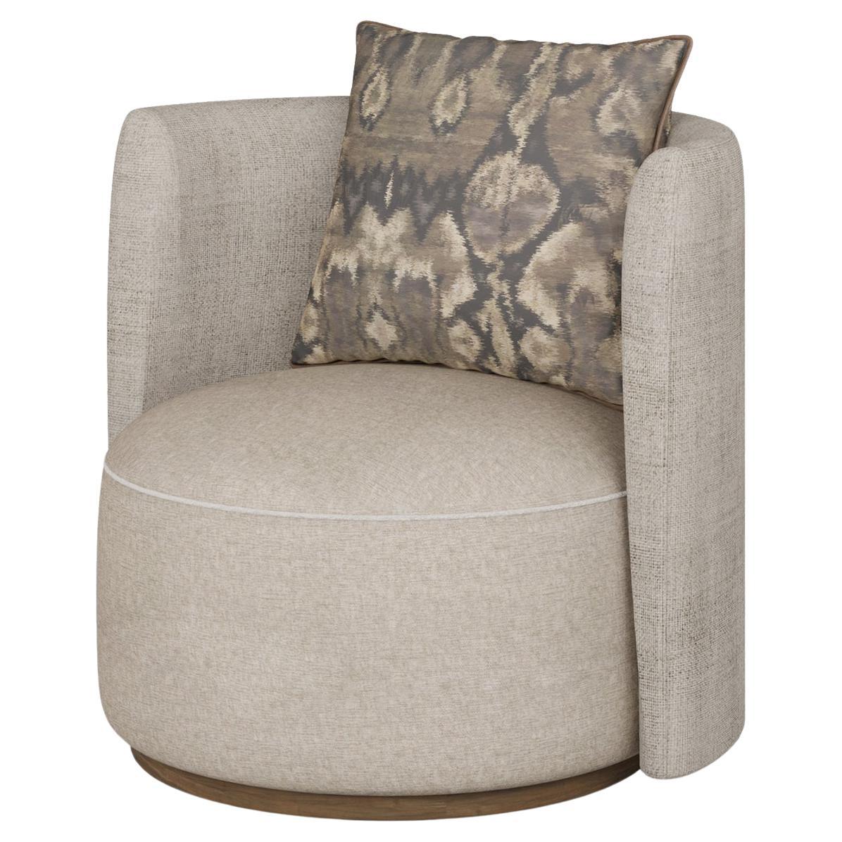 Handmade Lucie Armchair in Soft Fabric with Walnut Matte Base by Nolita Harbour
