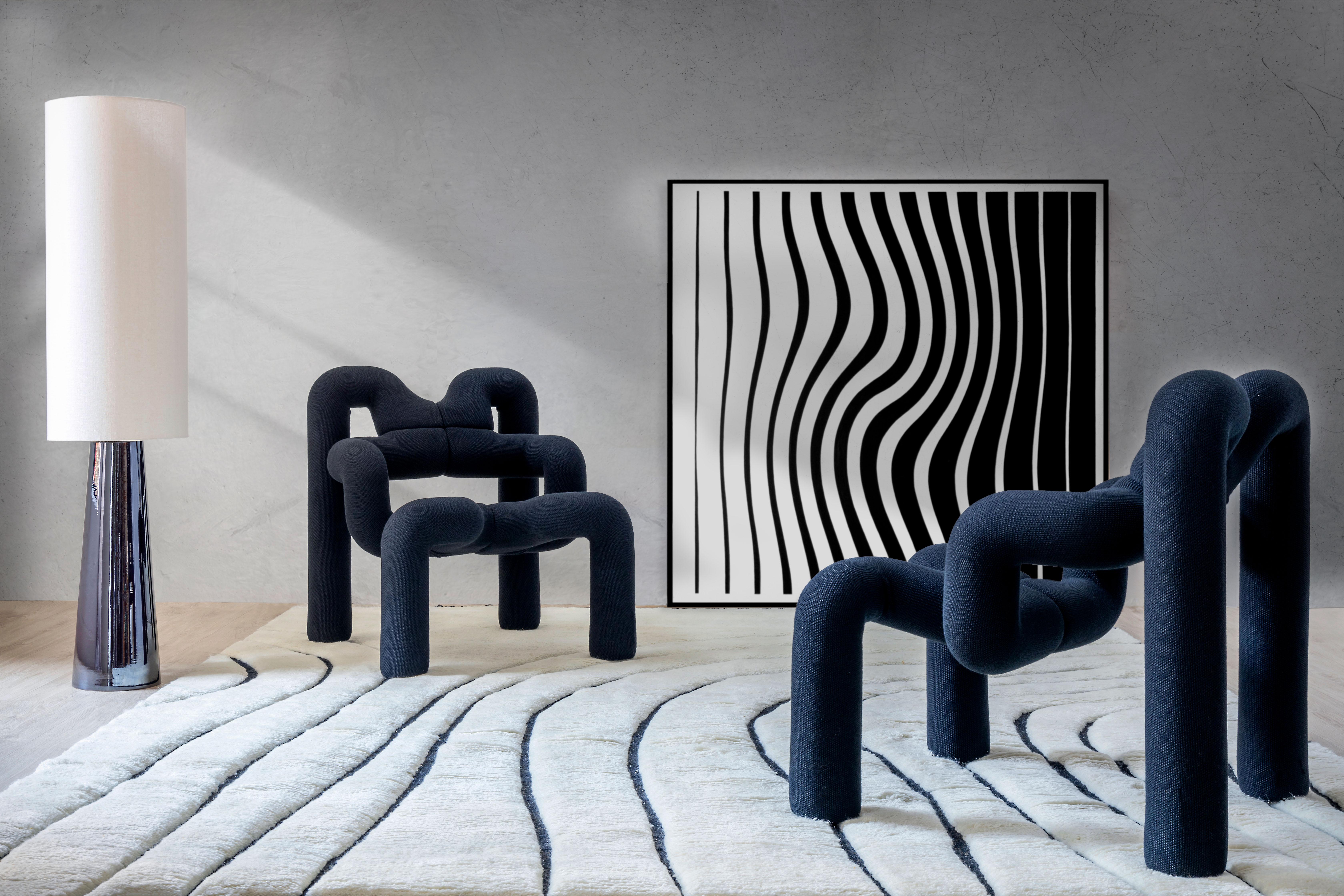 Handgefertigter Luruxy Art Design-Teppich in Luruxy-Design, 8 x 10 Ft, weiße & schwarze Farbe (Spanisch) im Angebot