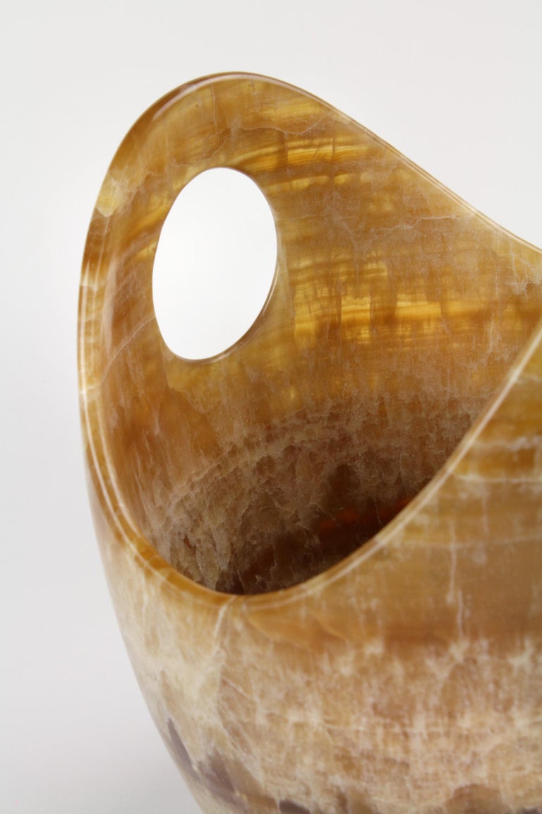 Champagne Bucket Wine Cooler Vase Vess Solid Amber Onyx Collectible