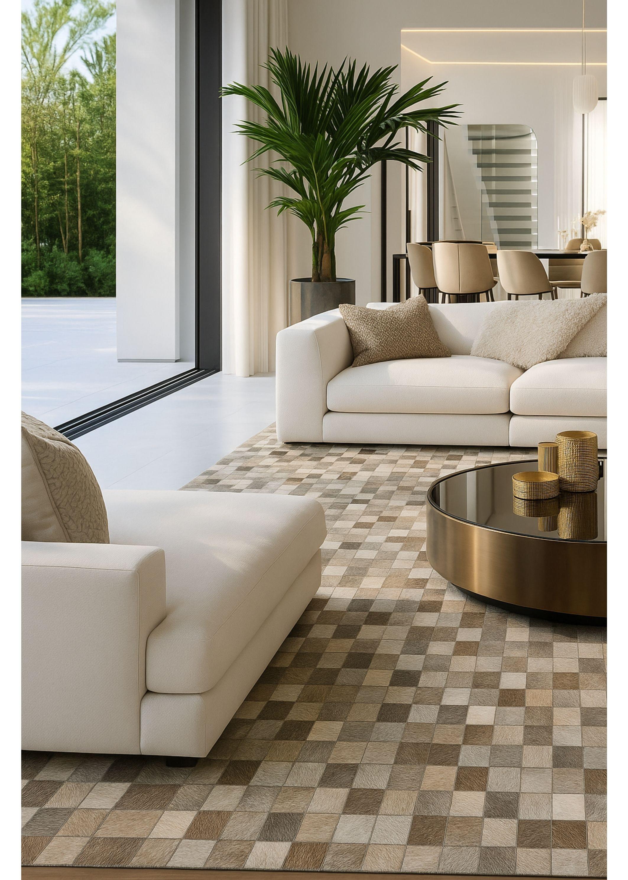 Handgefertigter luxuriöser grauer Mosaikteppich. Patchwork-Patchwork mit Haar auf Haut – Columbus Day Auktion! (amerikanisch) im Angebot