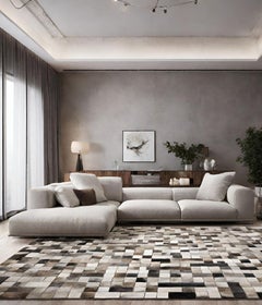 Handgefertigter luxuriöser grauer Mosaikteppich. Patchwork-Patchwork mit Haar auf Haut – Columbus Day Auktion!