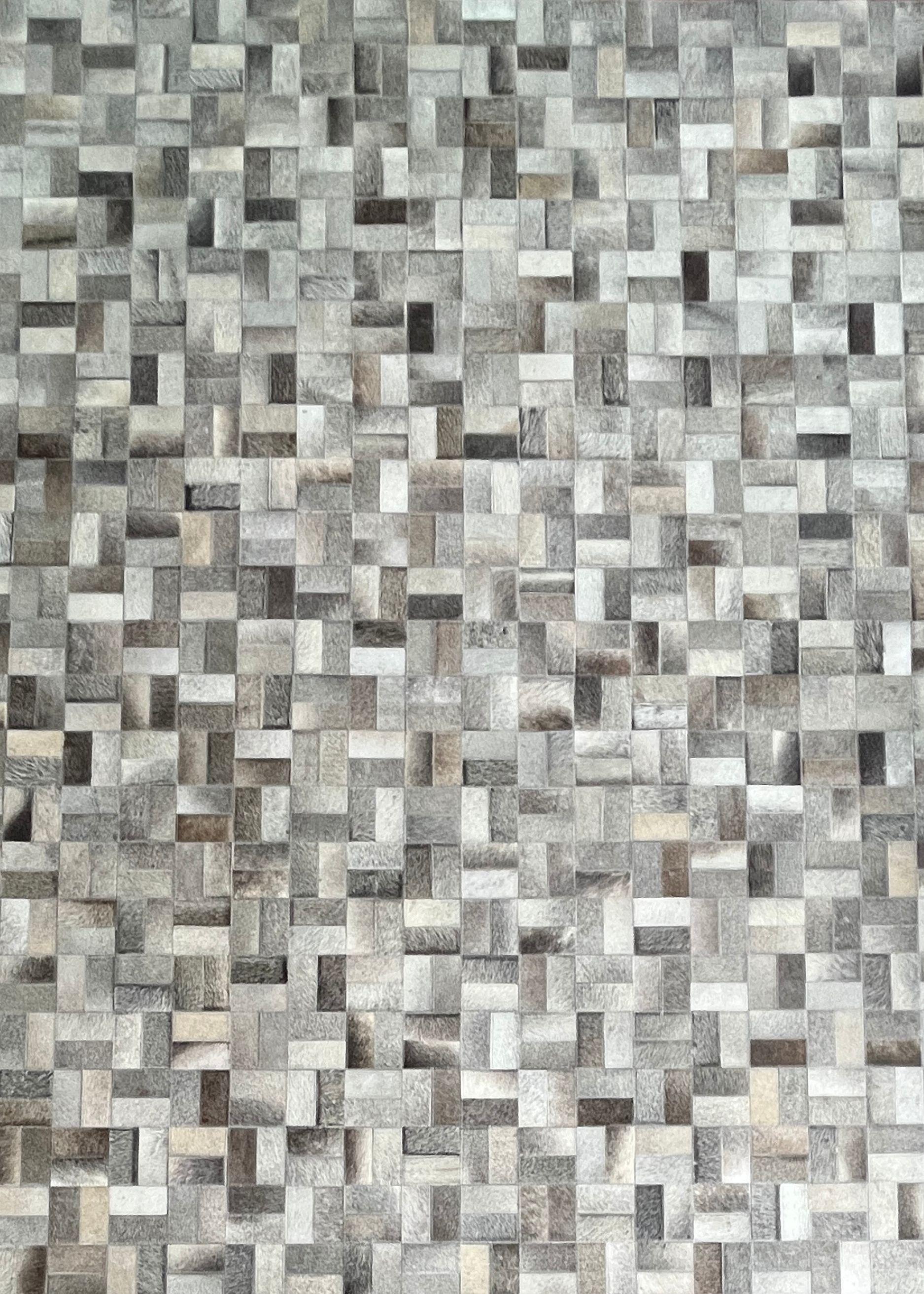 Handgefertigter luxuriöser grauer Mosaikteppich. Patchwork-Patchwork mit Haar auf Haut – Columbus Day Auktion! (Moderne) im Angebot