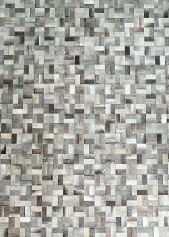 Handgefertigter luxuriöser grauer Mosaikteppich. Patchwork-Patchwork mit Haar auf Haut – Columbus Day Auktion!