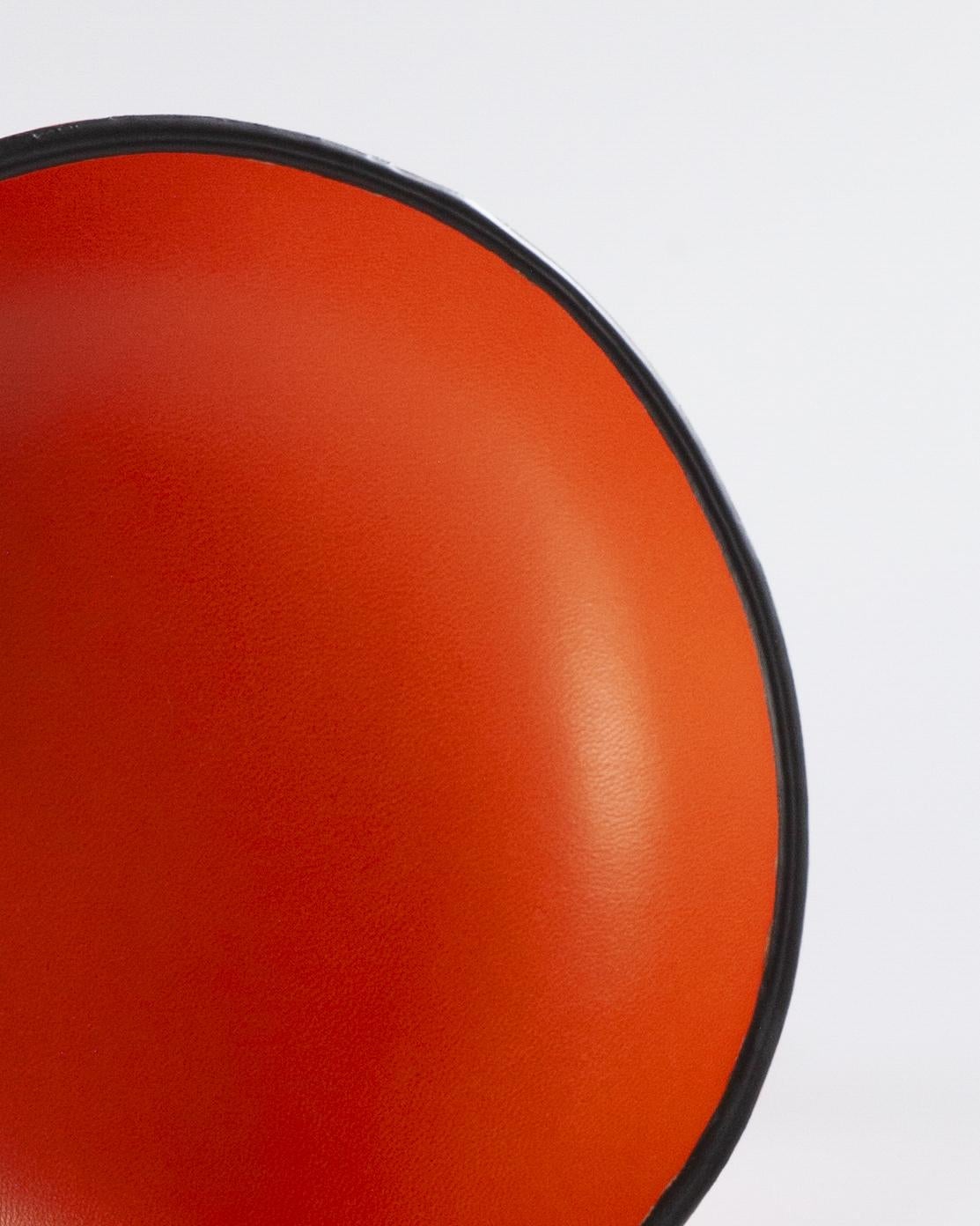Spanish Handmade Luxury Leather Bowl in Sunset Orange and Black For Sale