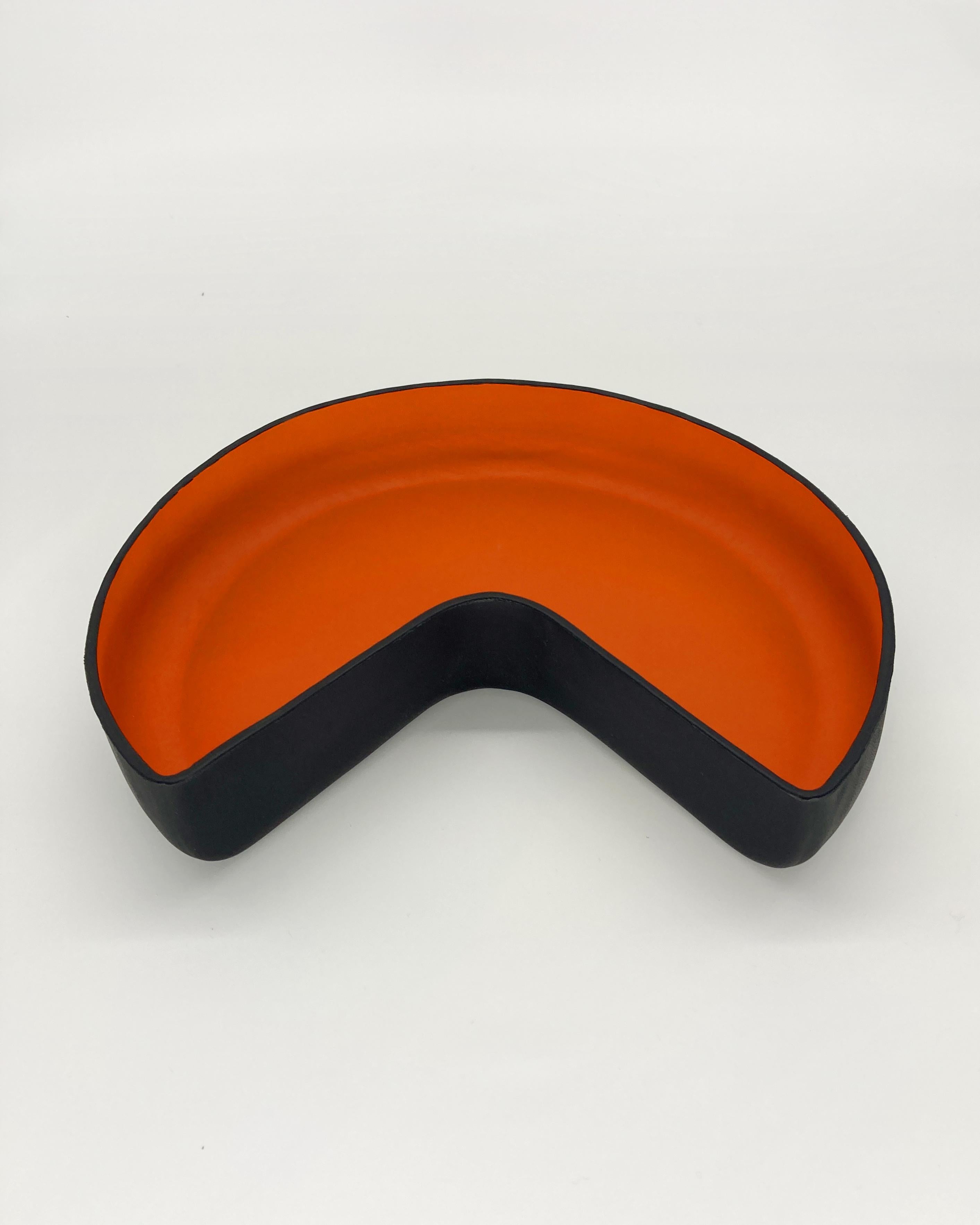 Mid-Century Modern Handmade Luxury Leather Bowl Set in Sunset Orange and Black