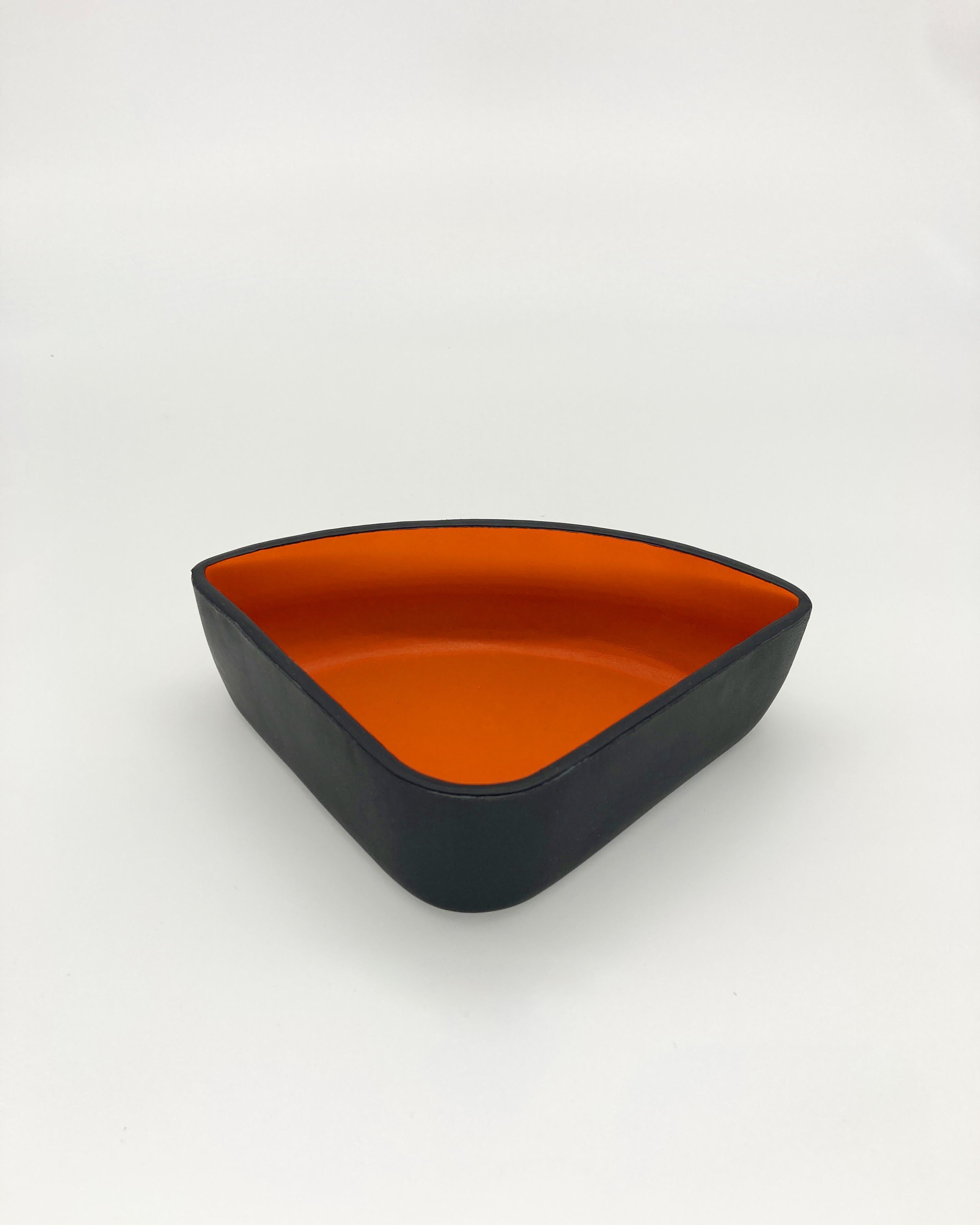 Spanish Handmade Luxury Leather Bowl Set in Sunset Orange and Black