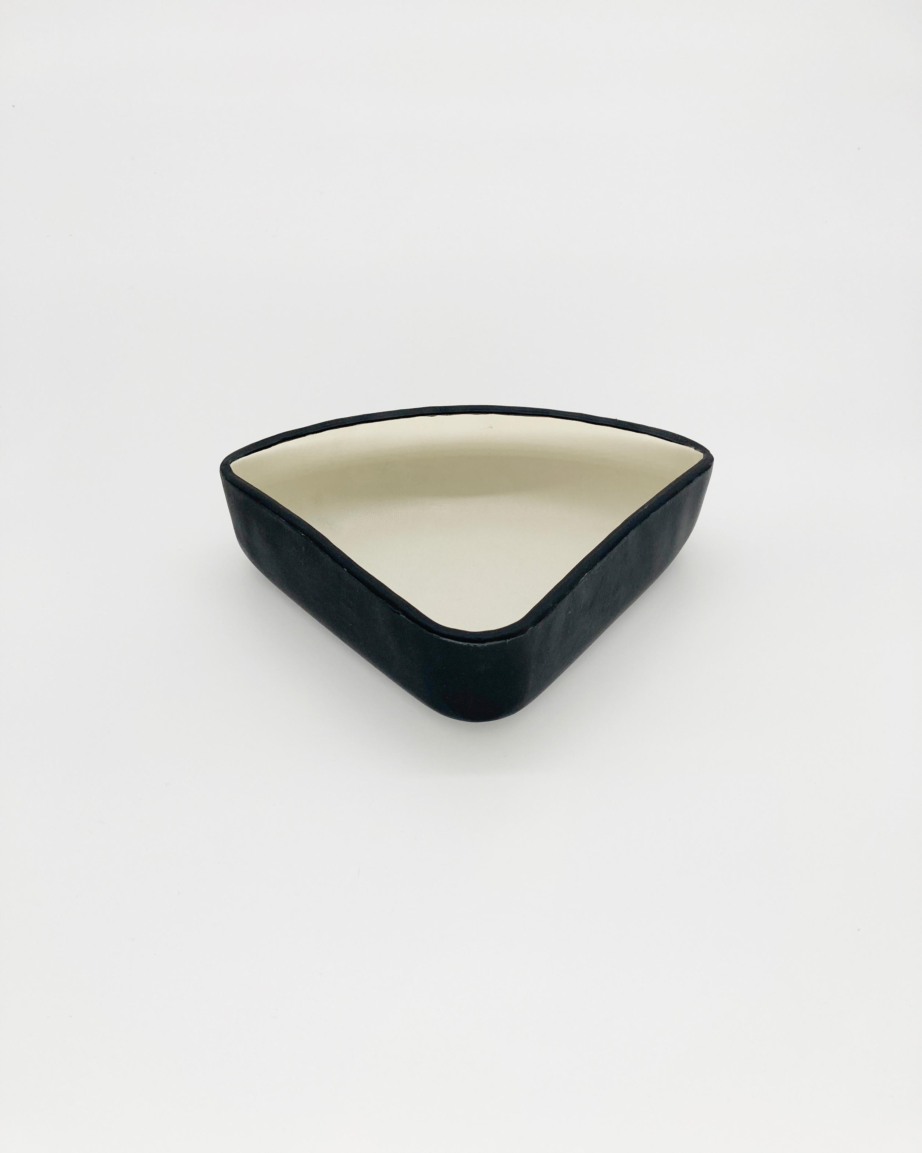 Mid-Century Modern Handmade Luxury Leather Bowl Set in White and Black