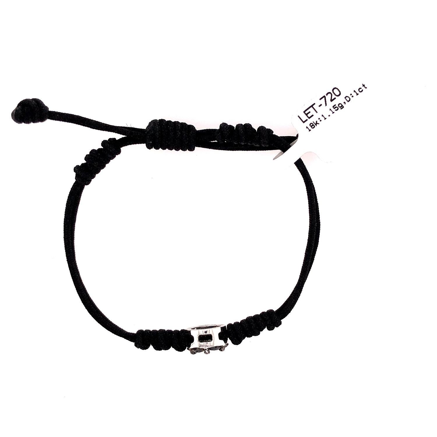 Handmade Macrame Adjustable Bracelet With Rose Cut Black Diamonds Charm In New Condition For Sale In New York, NY