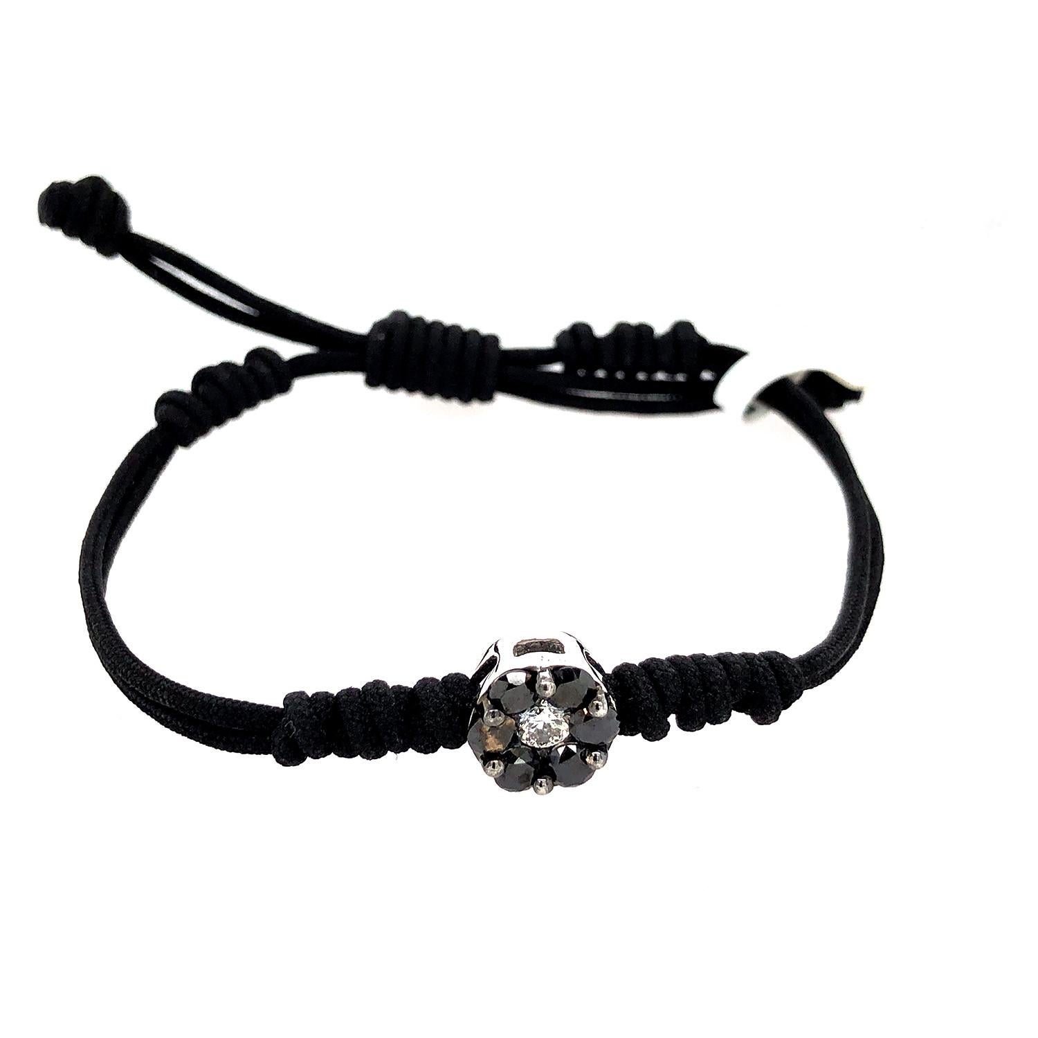 Women's Handmade Macrame Adjustable Bracelet With Rose Cut Black Diamonds Charm For Sale