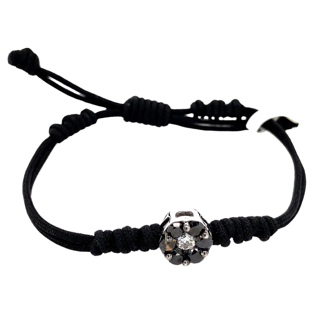 Handmade Macrame Adjustable Bracelet With Rose Cut Black Diamonds Charm