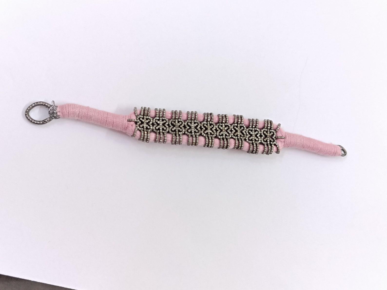 Women's or Men's Handmade Macrame Bracelet Pave Diamond Bracelet 925 Sterling Silver Jewelry Gift For Sale