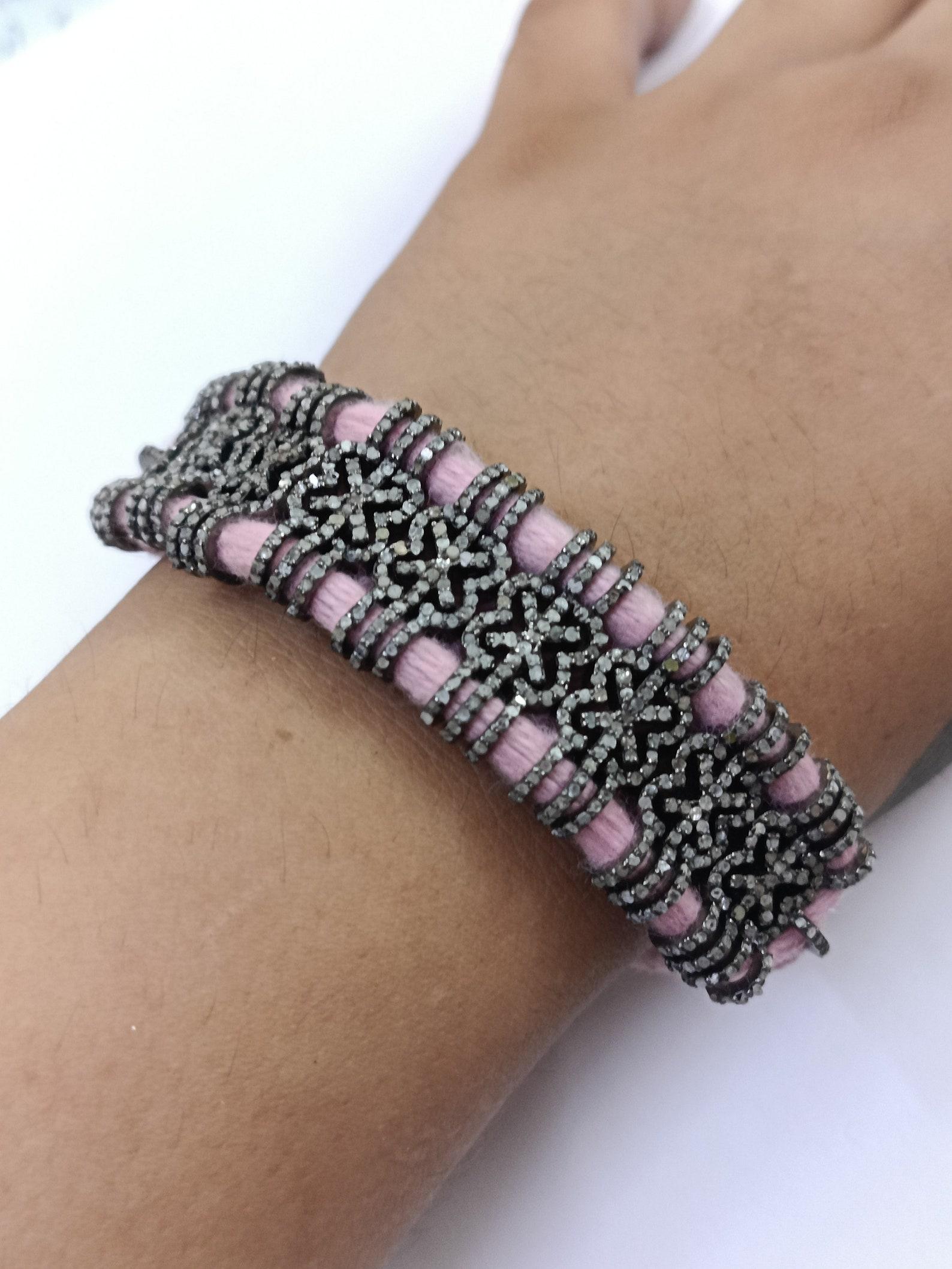 Handmade Macrame Bracelet Pave Diamond Bracelet 925 Sterling Silver Jewelry Gift For Sale 1
