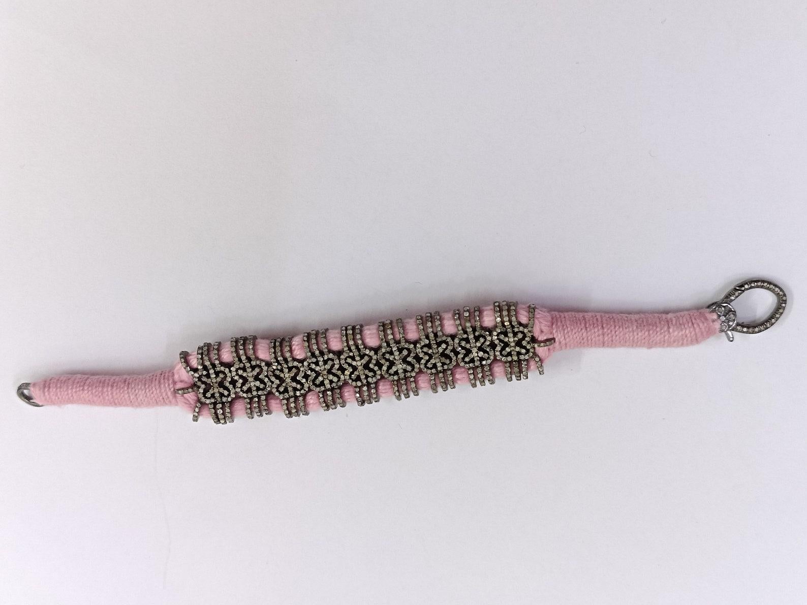 Handmade Macrame Bracelet Pave Diamond Bracelet 925 Sterling Silver Jewelry Gift For Sale 2