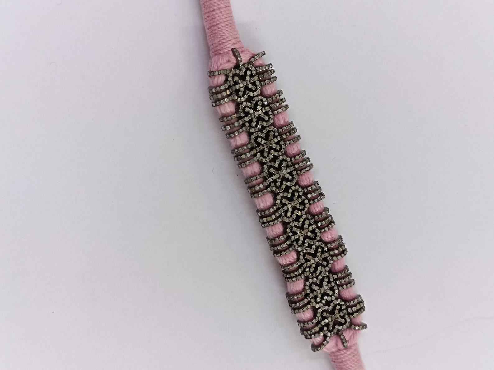Handmade Macrame Bracelet Pave Diamond Bracelet 925 Sterling Silver Jewelry Gift For Sale 3