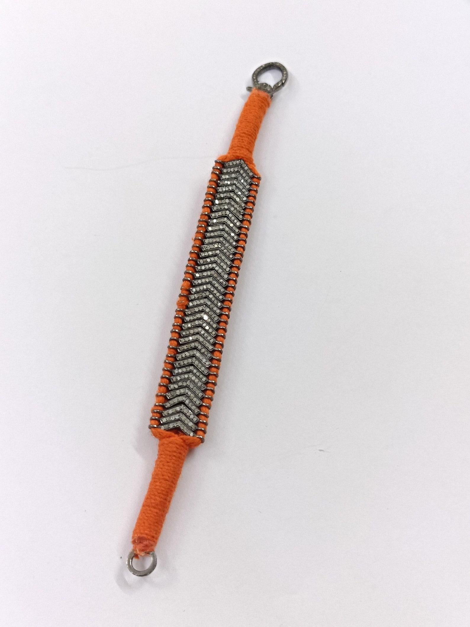 Handmade Macrame Thread Bracelet Pave Diamond Bracelet 925 Sterling Silver Gift In New Condition For Sale In Chicago, IL
